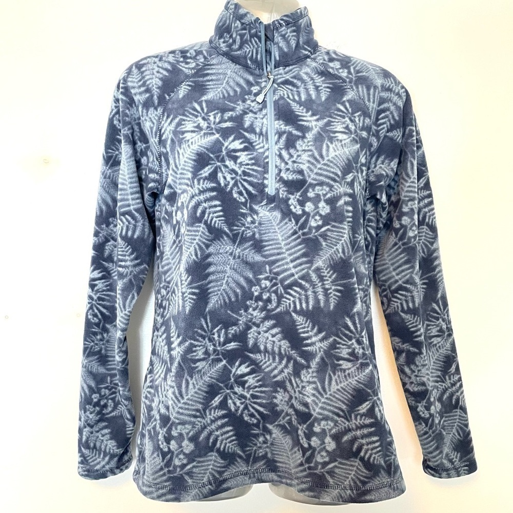 Eddie Bauer Blue Leaf Design Fleece Pullover Women’s Small